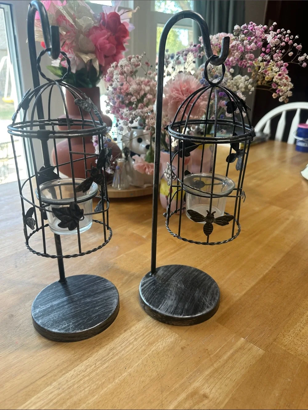 Black Metal Birdcage Tealight Holders — Decorative Hanging Candle Stands